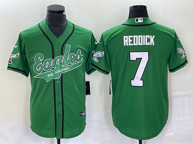 Men's Green Philadelphia Eagles #7 Haason Reddick Cool Base Stitched Baseball Jersey